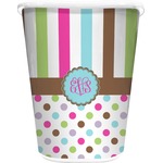 Stripes & Dots Waste Basket - Single Sided (White) (Personalized)