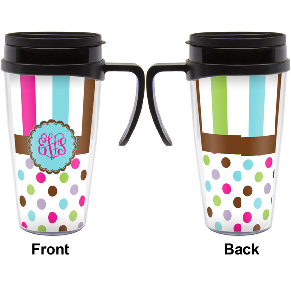 Stripes & Dots Travel Mug with Black Handle - Approval