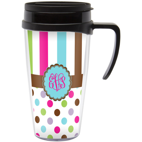 Custom Stripes & Dots Acrylic Travel Mug with Handle (Personalized)