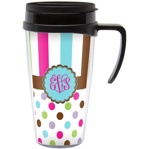 Custom Stripes & Dots Acrylic Travel Mug with Handle (Personalized)