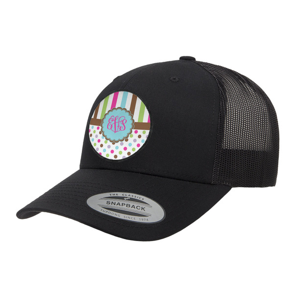 Custom Stripes & Dots Trucker Hat - Black (Personalized)