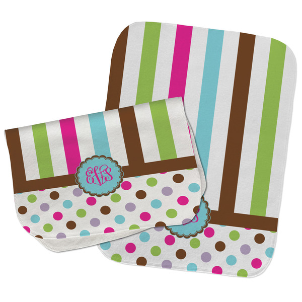 Custom Stripes & Dots Burp Cloths - Fleece - Set of 2 w/ Monogram