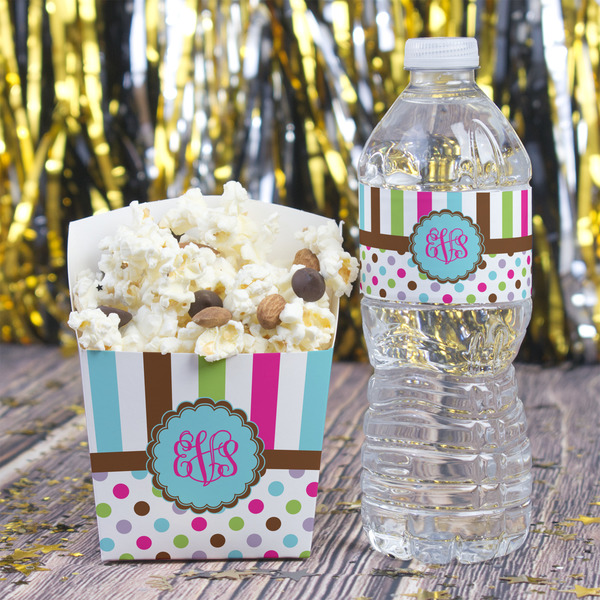 Stripes & Dots Water Bottle Label - w/ Favor Box