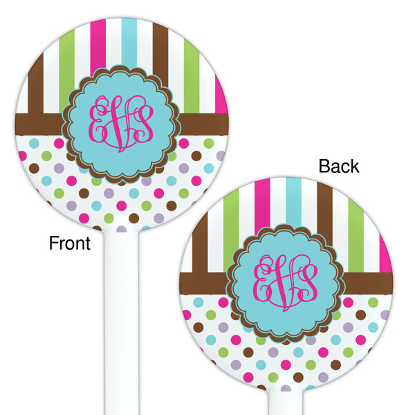 Stripes & Dots White Plastic 5.5" Stir Stick - Double Sided - Round - Front & Back