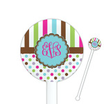 Stripes & Dots 5.5" Round Plastic Stir Sticks - White - Double Sided (Personalized)