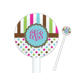 Stripes & Dots 5.5" Round Plastic Stir Sticks - White - Double Sided (Personalized)
