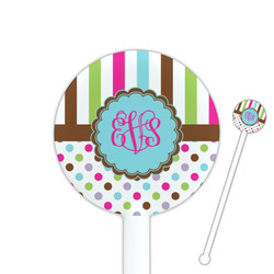 Stripes & Dots 5.5" Round Plastic Stir Sticks - White - Single Sided (Personalized)