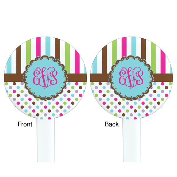 Stripes & Dots White Plastic 7" Stir Stick - Double Sided - Round - Front & Back