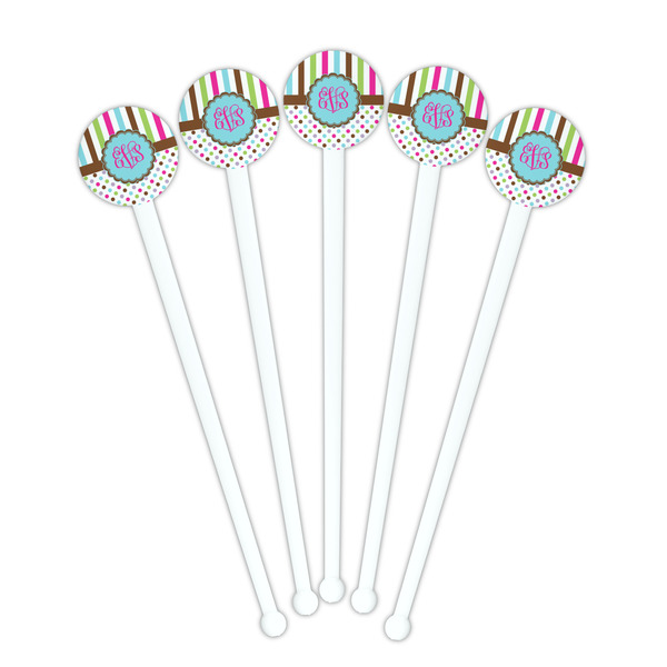 Stripes & Dots White Plastic 7" Stir Stick - Round - Fan View