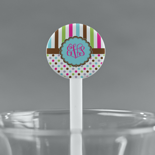 Stripes & Dots White Plastic 7" Stir Stick - Round - Main