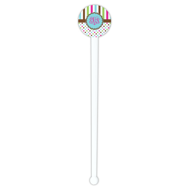 Stripes & Dots White Plastic 7" Stir Stick - Round - Single Stick