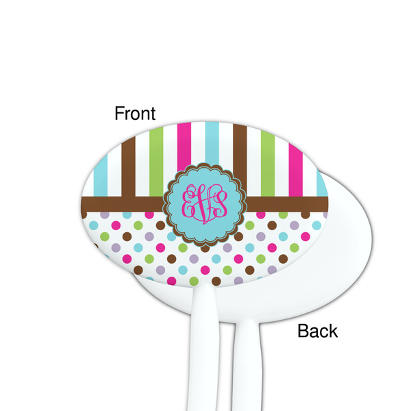 Stripes & Dots White Plastic 7" Stir Stick - Single Sided - Oval - Front & Back