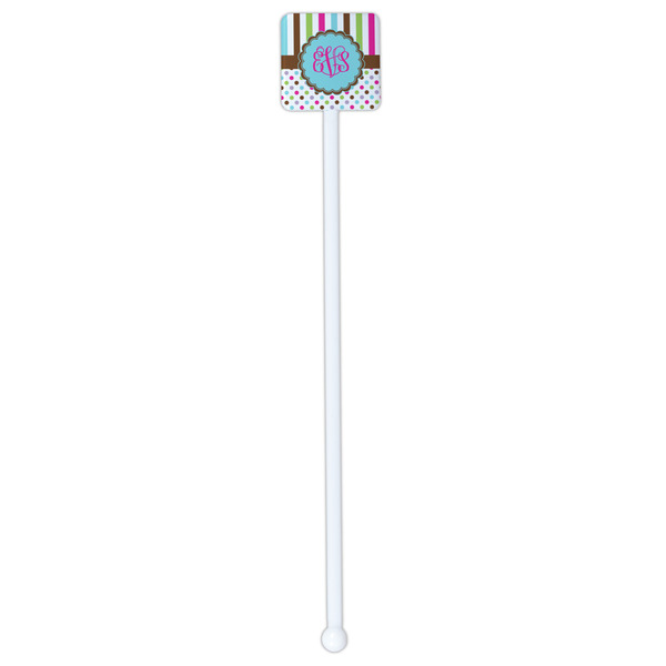 Stripes & Dots White Plastic Stir Stick - Double Sided - Square - Single Stick