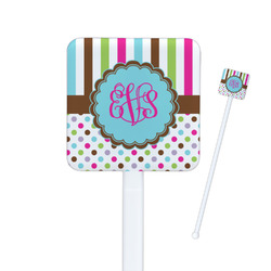Stripes & Dots Square Plastic Stir Sticks - Double Sided (Personalized)