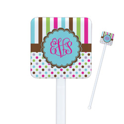 Stripes & Dots Square Plastic Stir Sticks (Personalized)