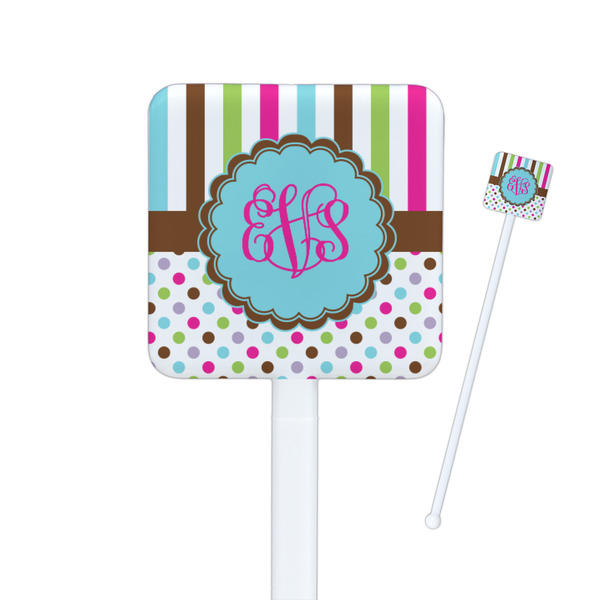 Custom Stripes & Dots Square Plastic Stir Sticks - Single Sided (Personalized)