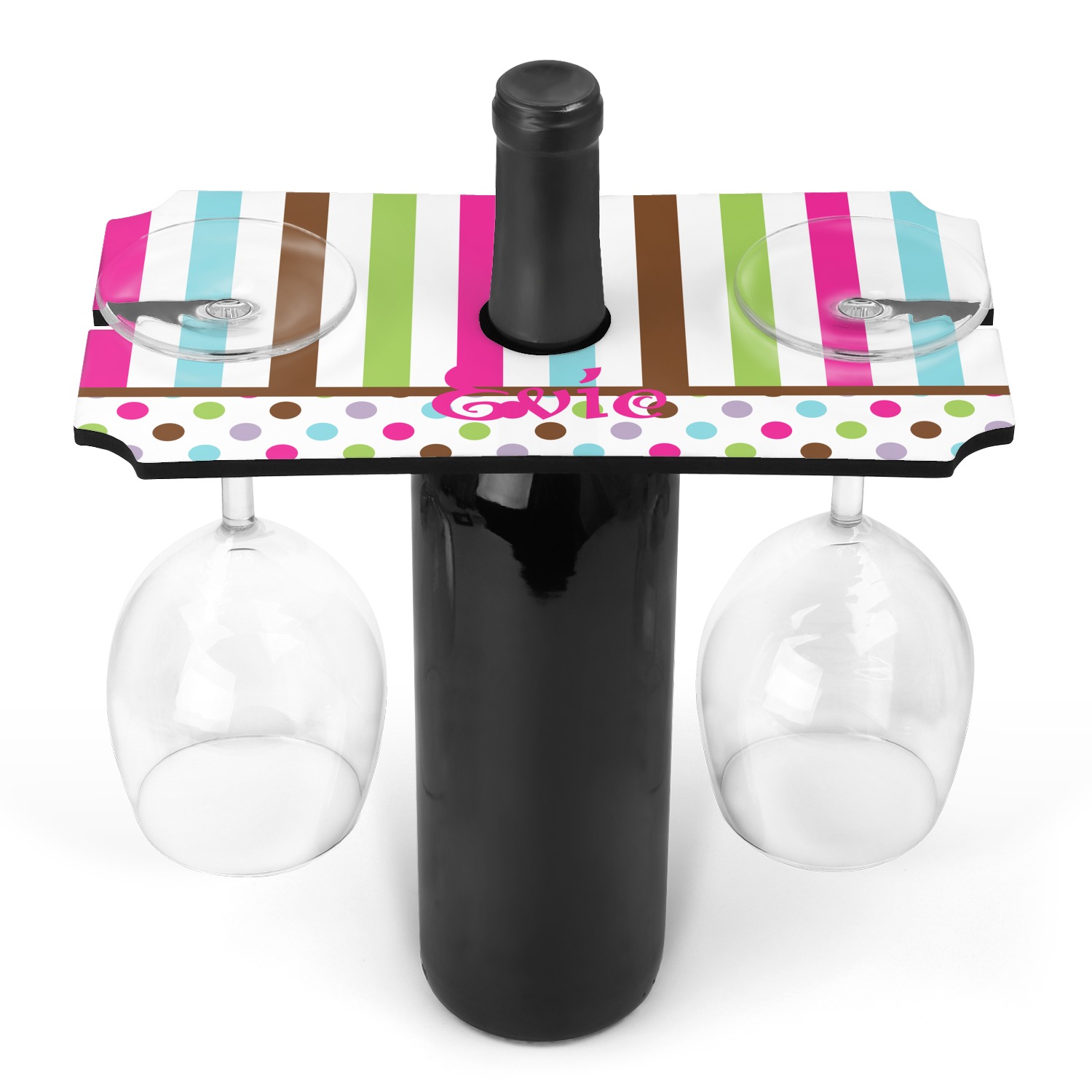 Stripes & Dots Wine Bottle & Glass Holder (Personalized) YouCustomizeIt