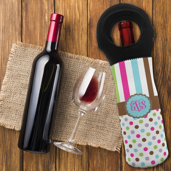 Stripes & Dots Wine Tote Bag - FLATLAY
