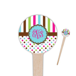 Stripes & Dots 4" Round Wooden Food Picks - Single Sided (Personalized)