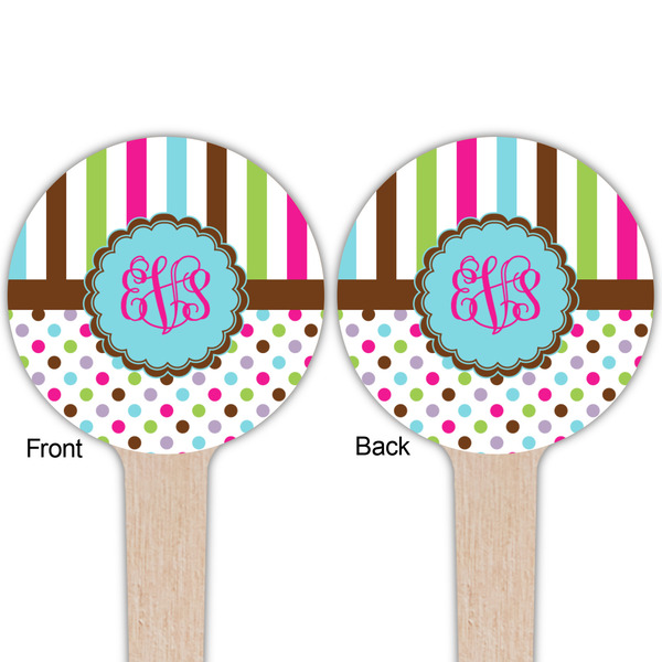 Stripes & Dots Wooden 4" Food Pick - Round - Double Sided - Front & Back