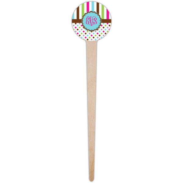 Stripes & Dots Wooden 4" Food Pick - Round - Single Pick