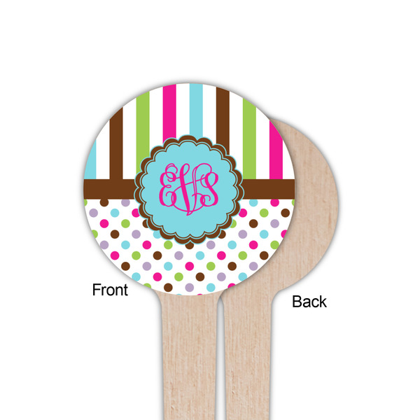 Stripes & Dots Wooden 4" Food Pick - Round - Single Sided - Front & Back
