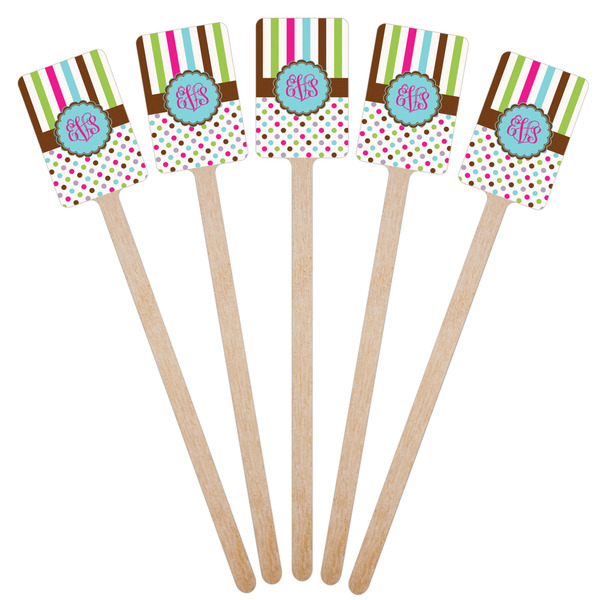 Stripes & Dots Wooden 6.25" Stir Stick - Rectangular - Fan View