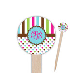 Stripes & Dots Round Wooden Food Picks (Personalized)