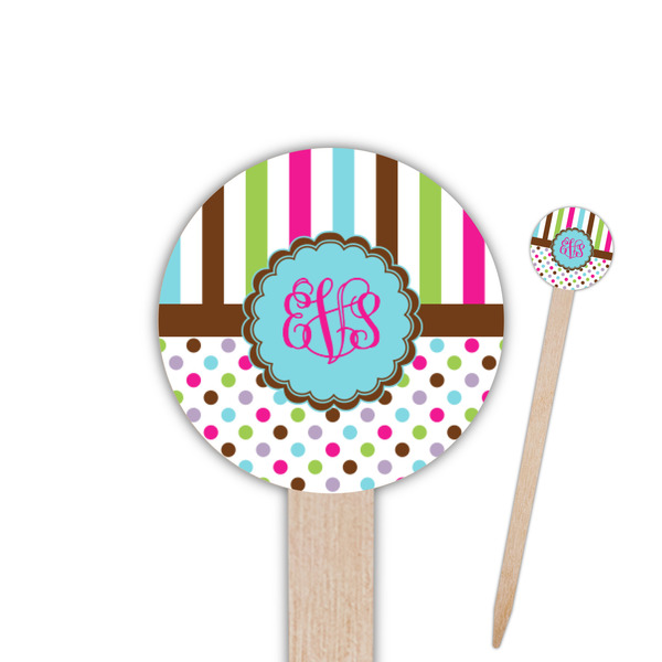 Custom Stripes & Dots Round Wooden Food Picks (Personalized)