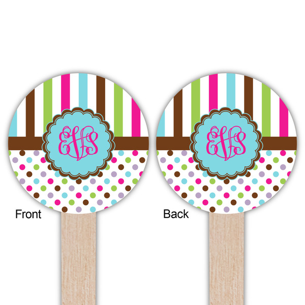 Stripes & Dots Wooden 6" Food Pick - Round - Double Sided - Front & Back