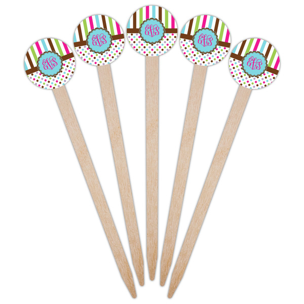 Stripes & Dots Wooden 6" Food Pick - Round - Fan View