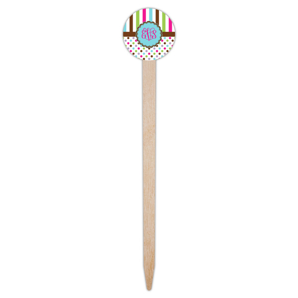 Stripes & Dots Wooden 6" Food Pick - Round - Single Pick