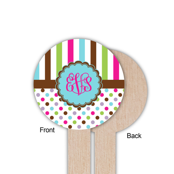 Stripes & Dots Wooden 6" Food Pick - Round - Single Sided - Front & Back