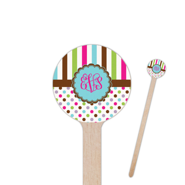 Custom Stripes & Dots 6" Round Wooden Stir Sticks - Double Sided (Personalized)