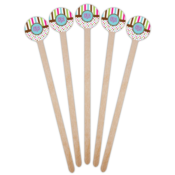 Stripes & Dots Wooden 6" Stir Stick - Round - Fan View
