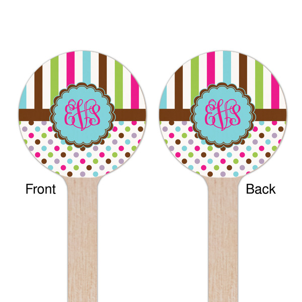 Stripes & Dots Wooden 7.5" Stir Stick - Round - Double Sided - Front & Back