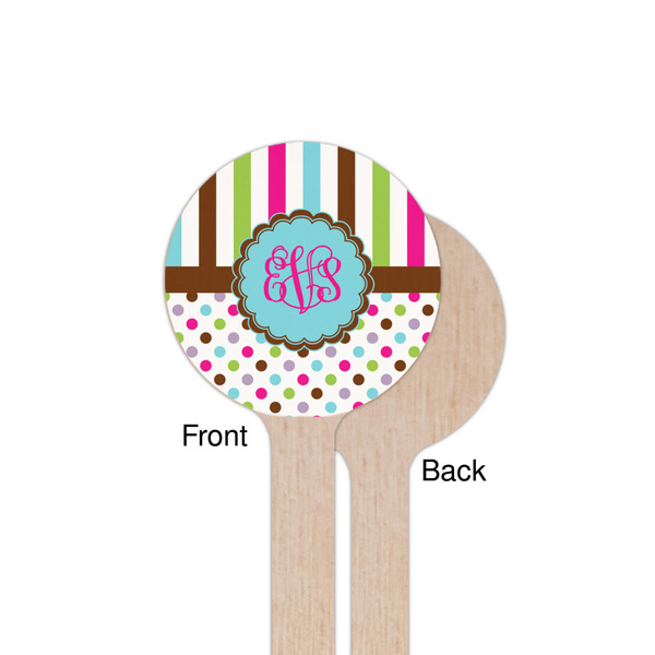 Stripes & Dots Wooden 7.5" Stir Stick - Round - Single Sided - Front & Back