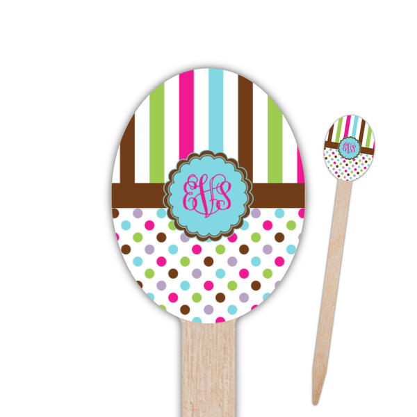 Custom Stripes & Dots Oval Wooden Food Picks (Personalized)