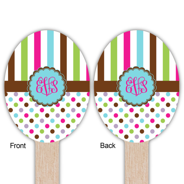 Stripes & Dots Wooden Food Pick - Oval - Double Sided - Front & Back