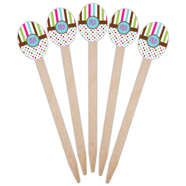 Stripes & Dots Wooden Food Pick - Oval - Fan View