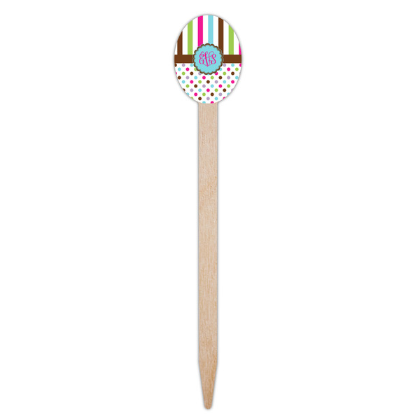 Stripes & Dots Wooden Food Pick - Oval - Single Pick