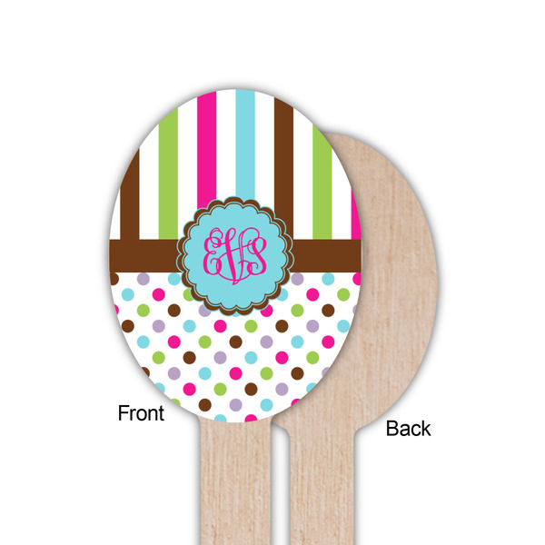 Stripes & Dots Wooden Food Pick - Oval - Single Sided - Front & Back