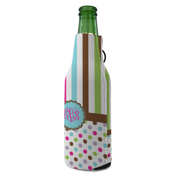 Stripes & Dots Zipper Bottle Cooler - ANGLE (bottle)