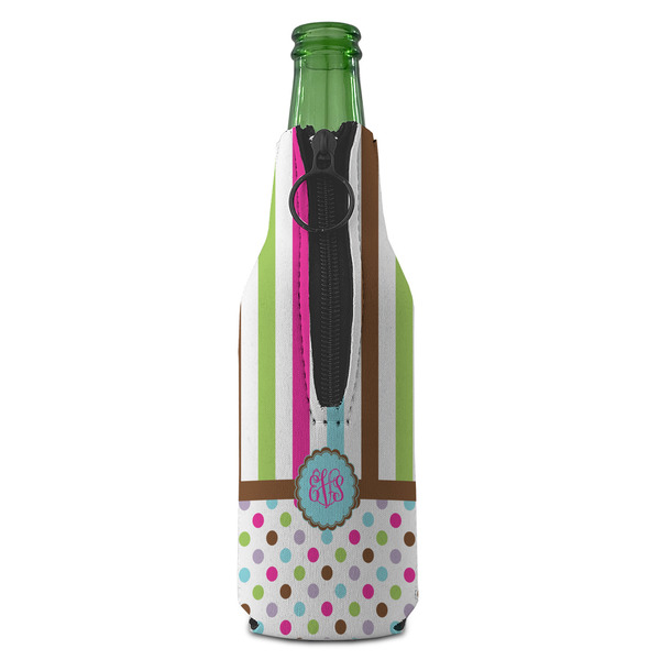 Stripes & Dots Zipper Bottle Cooler - BACK (bottle)