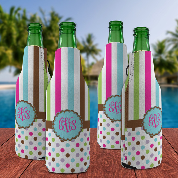 Stripes & Dots Zipper Bottle Cooler - Set of 4 - LIFESTYLE