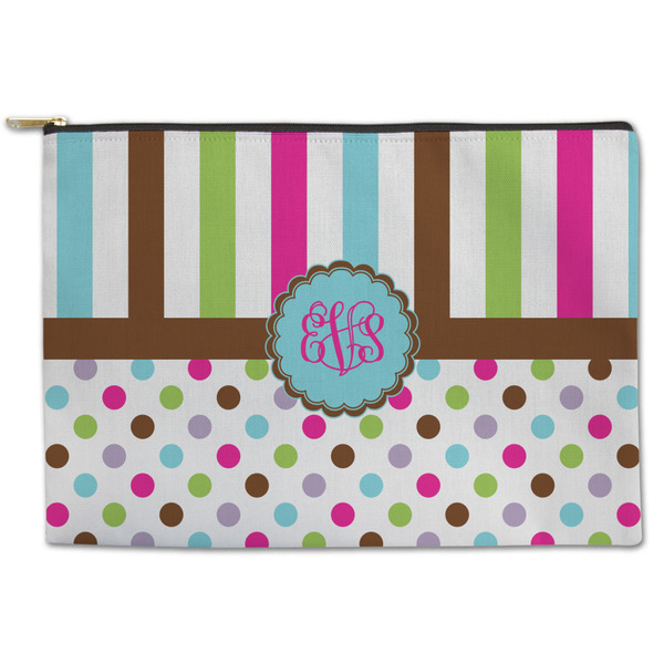 Custom Stripes & Dots Zipper Pouch - Large - 12.5"x8.5" (Personalized)