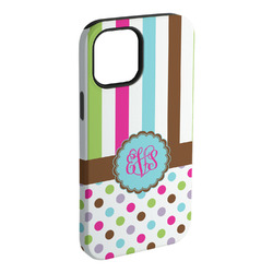 Stripes & Dots iPhone Case - Rubber Lined - iPhone 15 Plus (Personalized)
