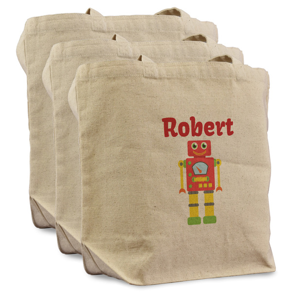 Custom Robot Reusable Cotton Grocery Bags - Set of 3 (Personalized)