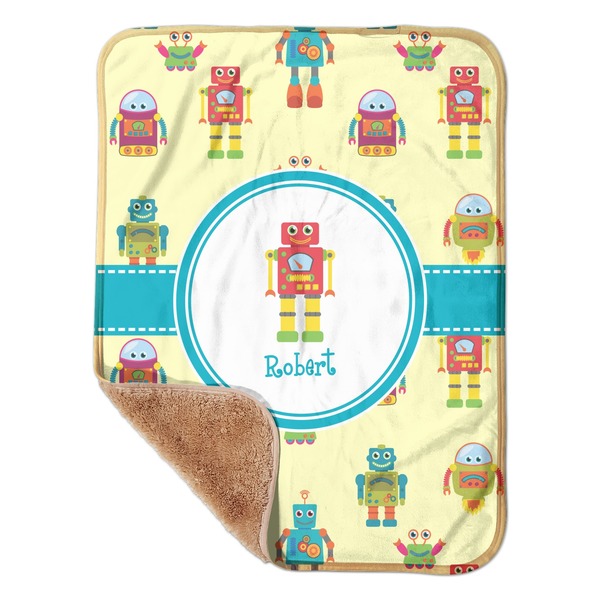 Custom Robot Sherpa Baby Blanket - 30" x 40" w/ Name or Text