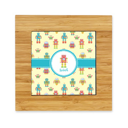 Robot Bamboo Trivet with Ceramic Tile Insert (Personalized)